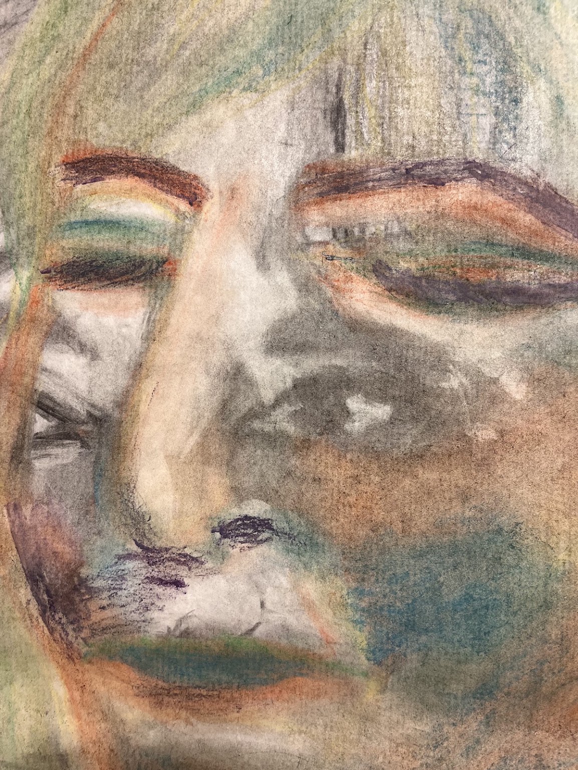 Portret in pastel en houtskool, gemaakt in de studio